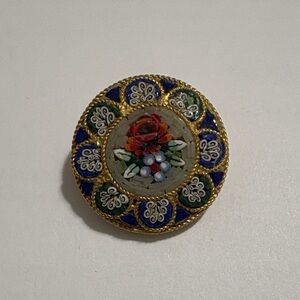 Vintage Italian Micro Mosaic Round Floral Brooch